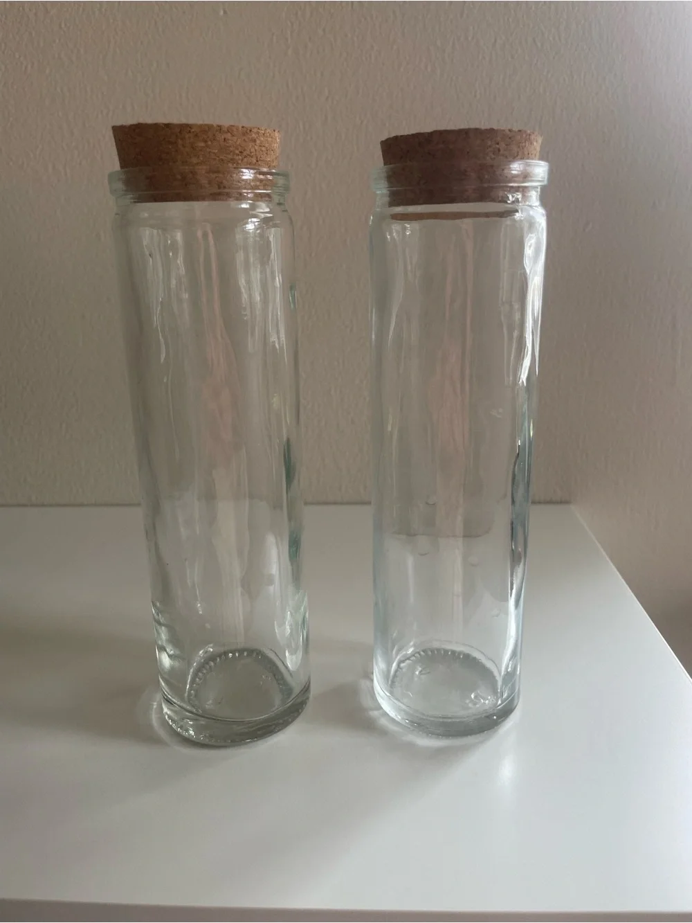 Vintage Clear Glass Apothecary Bottles with Cork Lids - Set of 2
